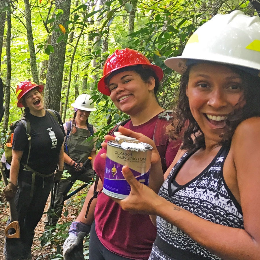 Volunteers on the A.T. eating ice cream as they do trail work