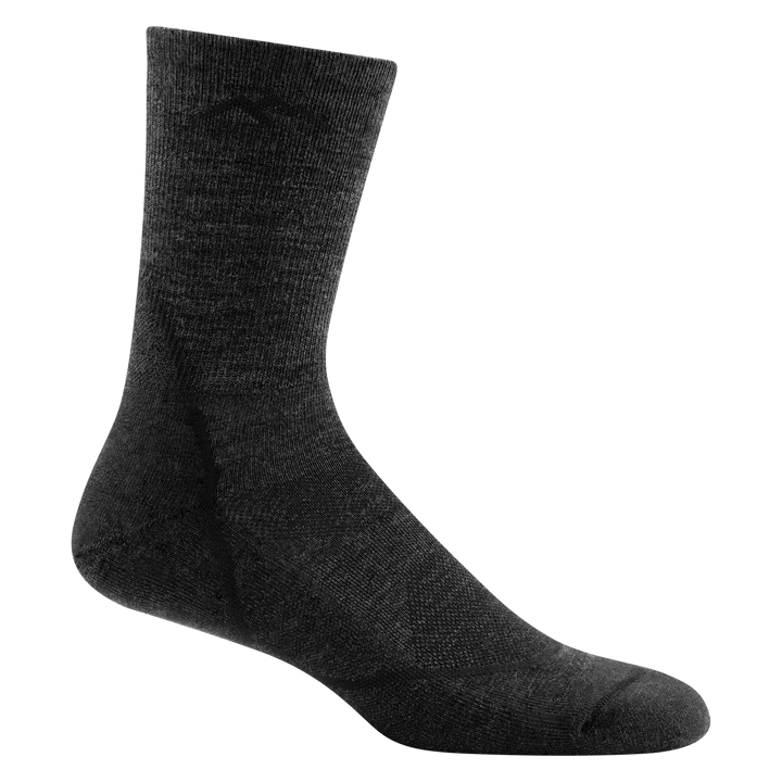 1972 men's light hiker micro crew hiking sock in black with heathered gray body and black stripe on heel and forefoot