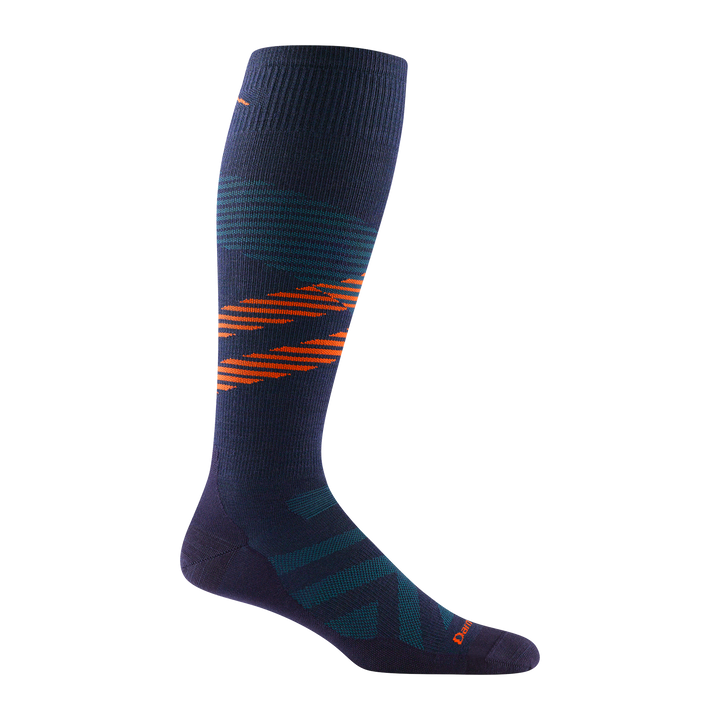 8002 men's pennant RFL over-the-calf ski sock in eclipse with light blue chevron and orange striping across calf