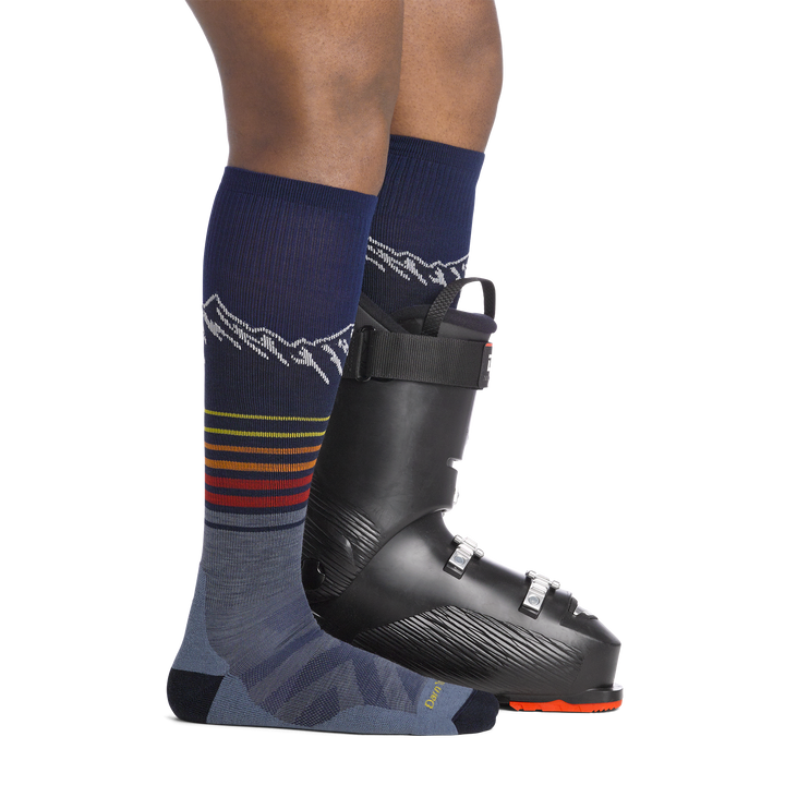 on model image side view back foot in boot wearing the 8052 steep lines over the calf in eclipse colorway