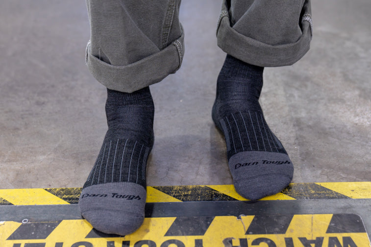 Shop Work socks - feet wearing gray work socks with a cushioned toe box