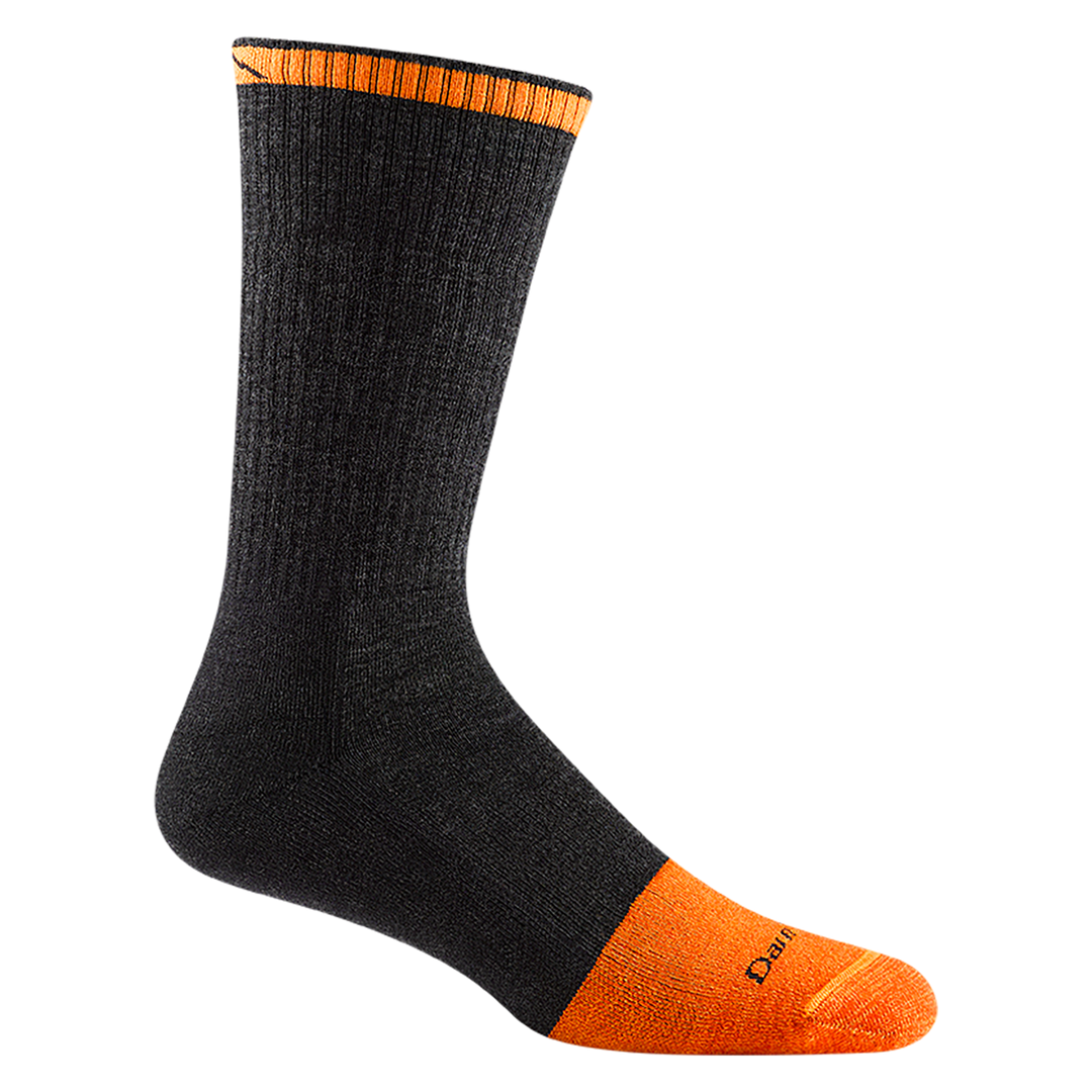 2006 men's steely boot work sock in graphite gray with orange toe/trim accents and black darn tough signature on forefoot