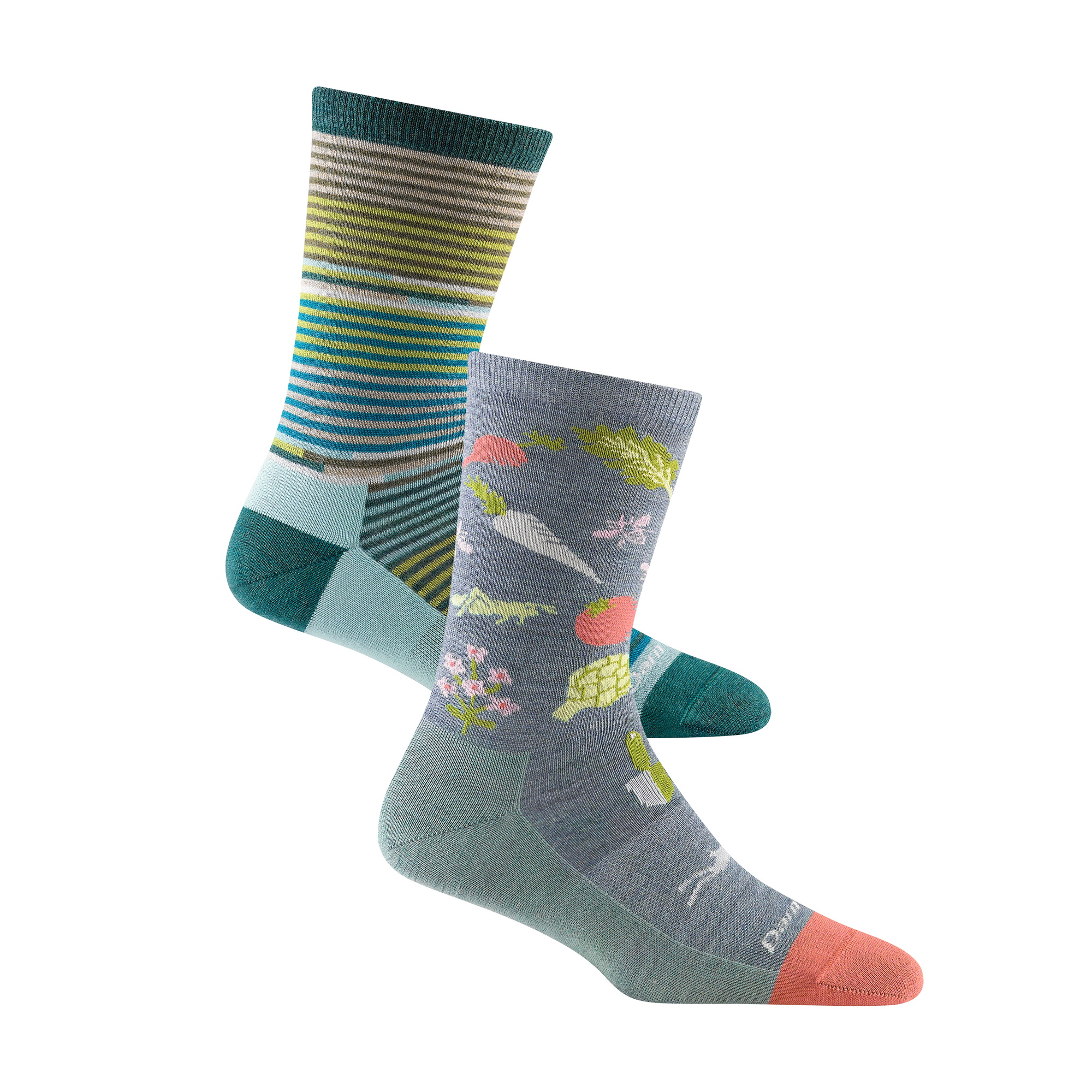 2 pack bundle including the women's farmer's market and pixie crew lifestyle socks in the colors seafoam and teal